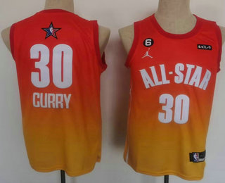 Mens Golden State Warriors 30 Stephen Curry Orange 2022 All Star 6 Patch Icon Sponsor Swingman Jersey->golden state warriors->NBA Jersey